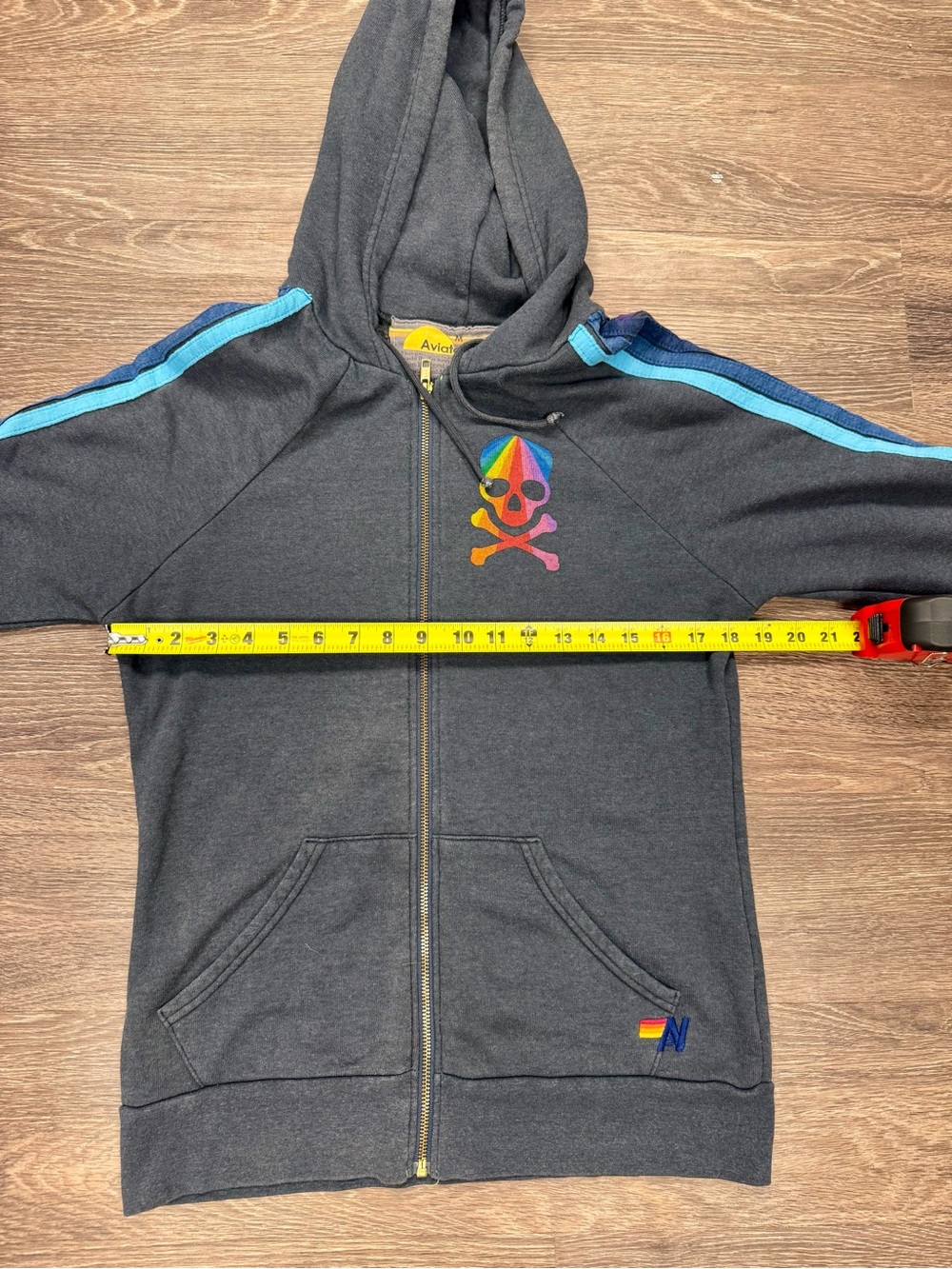 Aviator Nation Hamptons Rainbow Skull Zip Hoodie Gray Medium USA Made - Picture 6 of 8